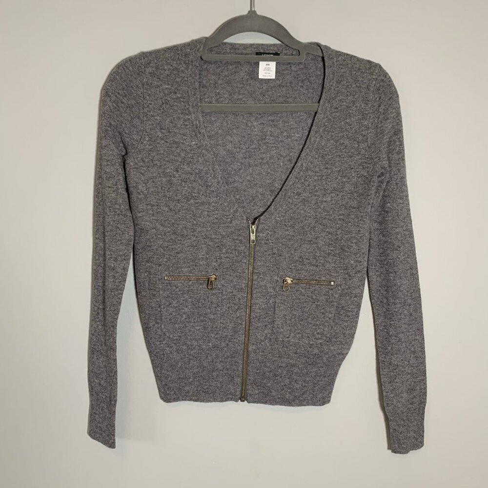 J. Crew Cardigan Sweater Women XXS Gray Wool Cashmere‎ Blend Full Zip 33917